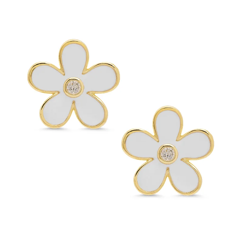 Earrings Shine Test-Flower CZ Stud Earrings - White