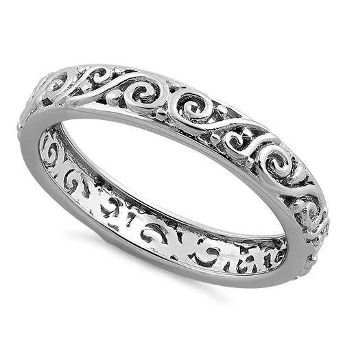 Rings For Quiet Style-Sterling Silver Vines Eternity Band Ring