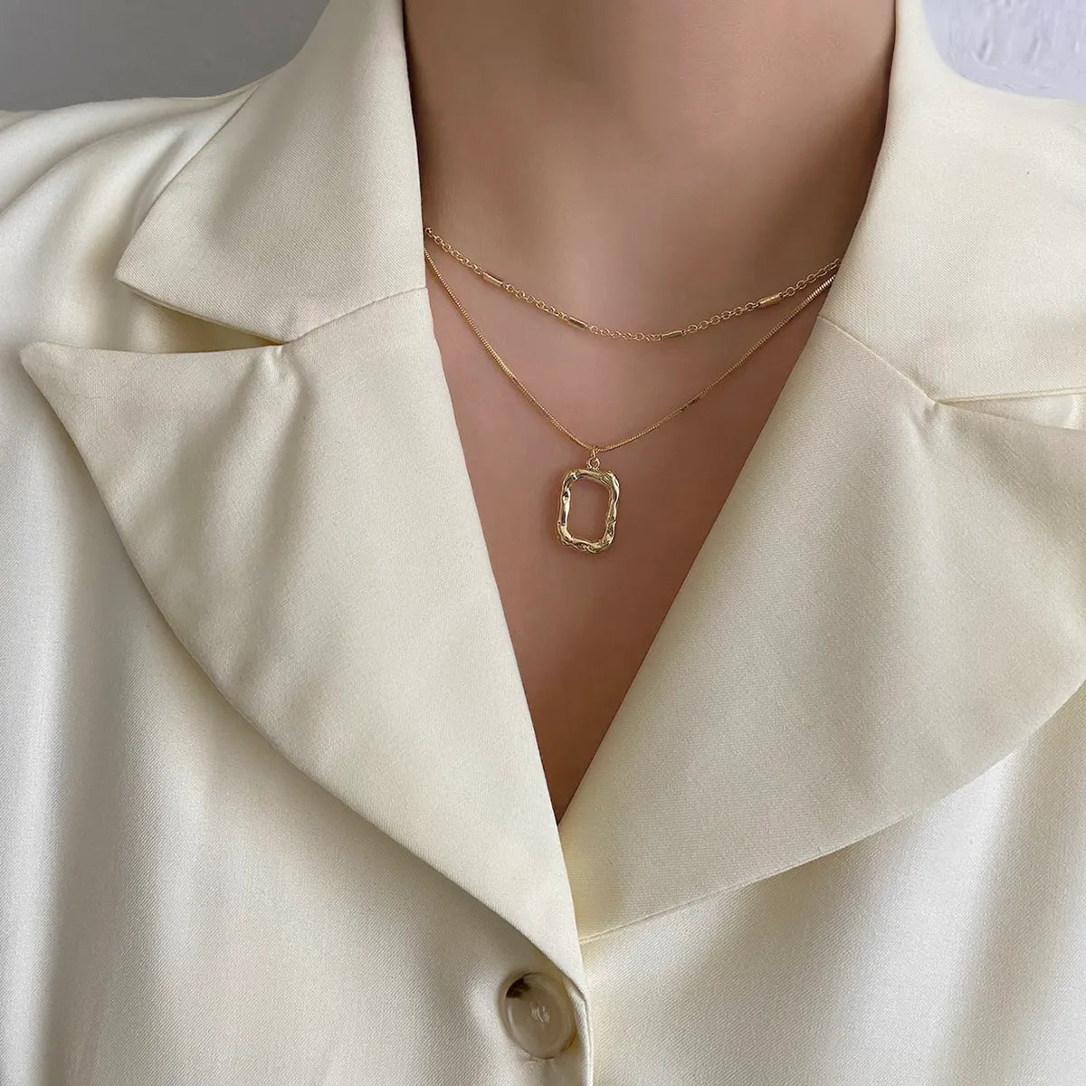 Necklaces For Group Gifts-Copper 18K Gold Plated Elegant Lady Square Layered Necklaces