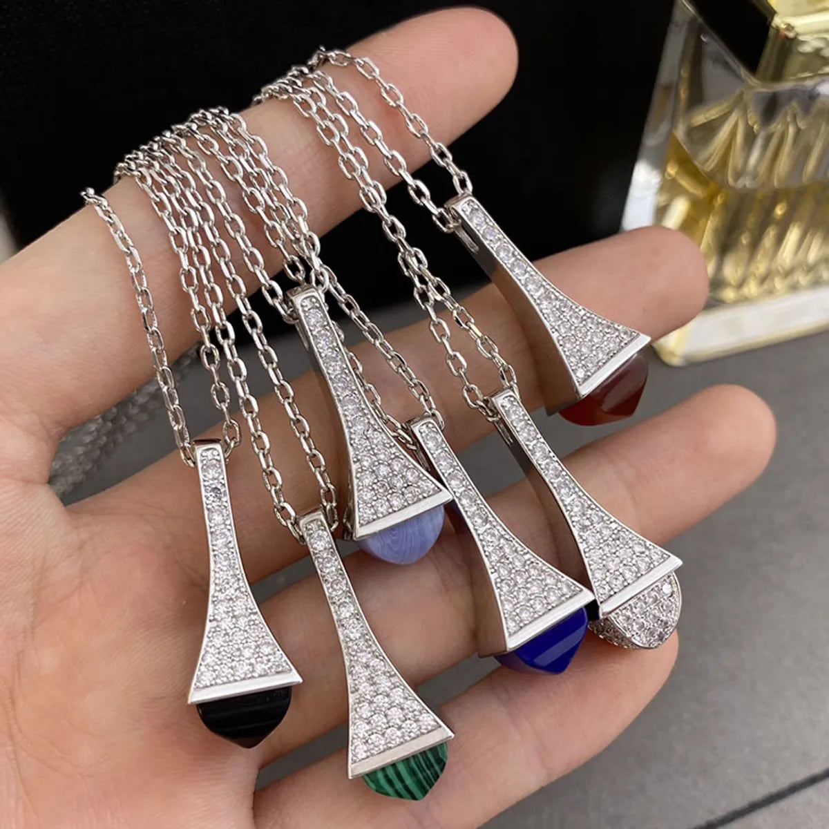 Necklaces For Long Wear-Copper 18K Gold Plated IG Style Commute Pyramid Inlay Zircon Pendant Necklace