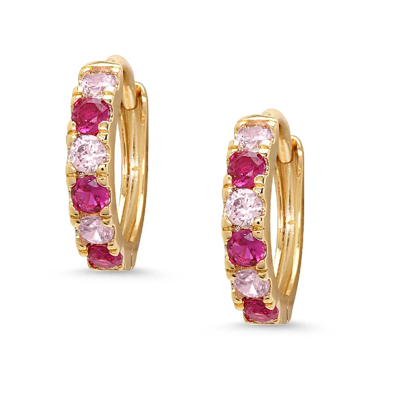 Large Earrings For Drama-CZ Hoop Earrings - 2-Tone Pink (3mm)