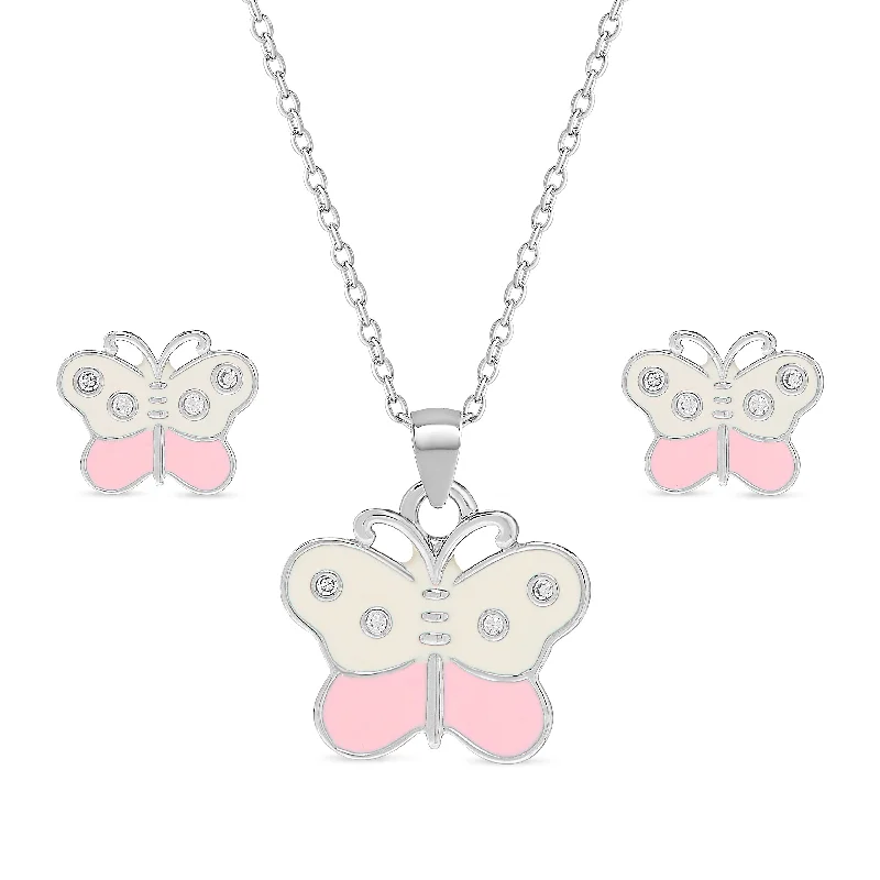 Best Solid Earrings-Butterfly w/CZ Necklace and Earrings Set