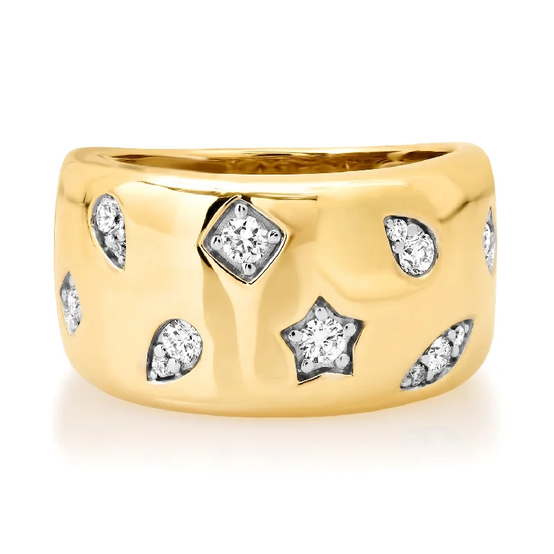 Rings For Statement Necklaces-Chubby Multi Shape Diamond Barrel Ring