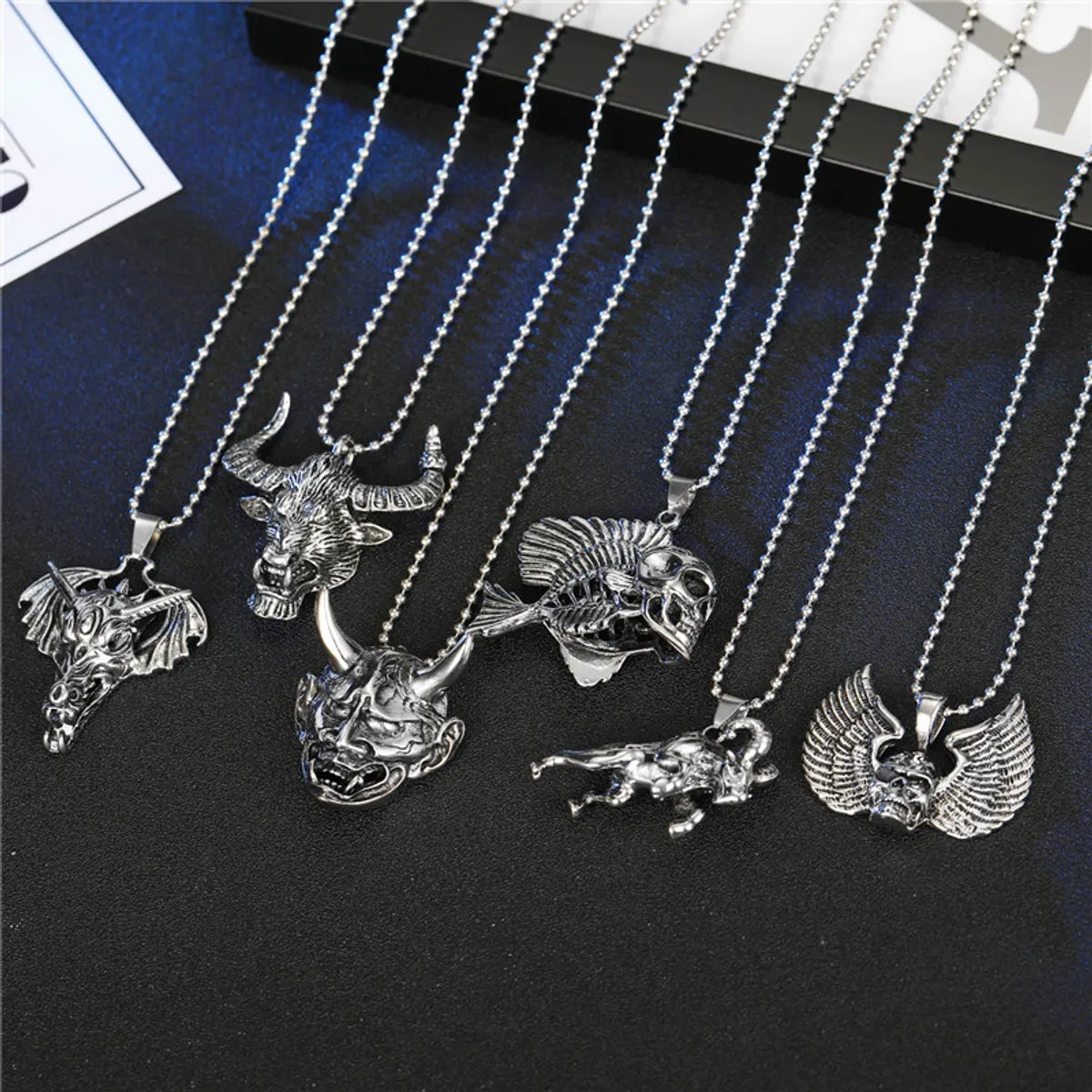 Necklaces Wear Test-Personalized Men'S Necklace Punk Hip Hop Skull Wings Goat Animal Pendant Alloy Necklace