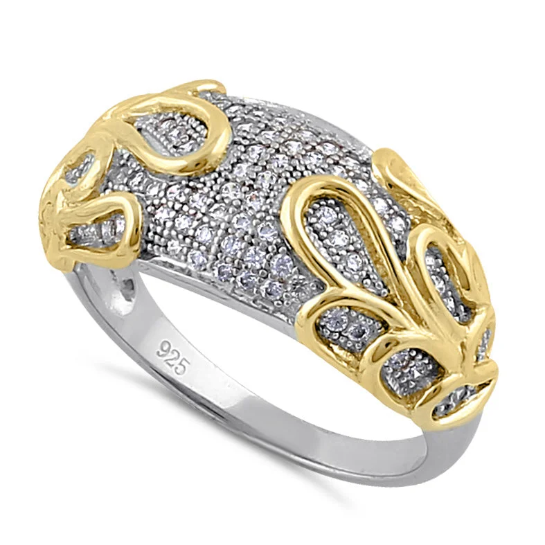 Rings For Seniors-Sterling Silver Elegant Yellow Gold Plated Curved Wrap Ring