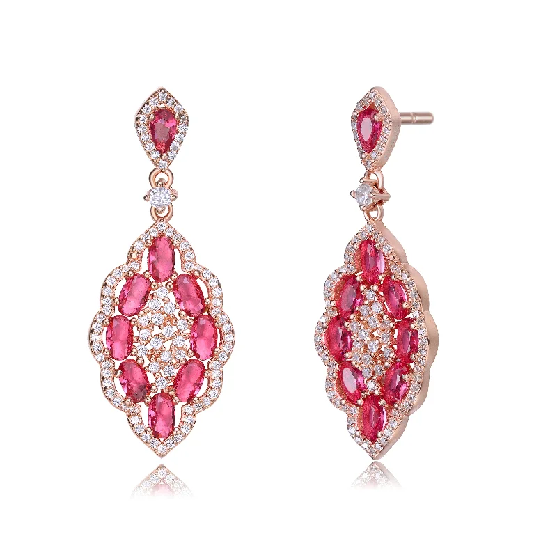 Earrings With Crystal Sparkle-18K Rose Gold Plated Clear and Red Cubic Zirconia Accent Dangle Earrings