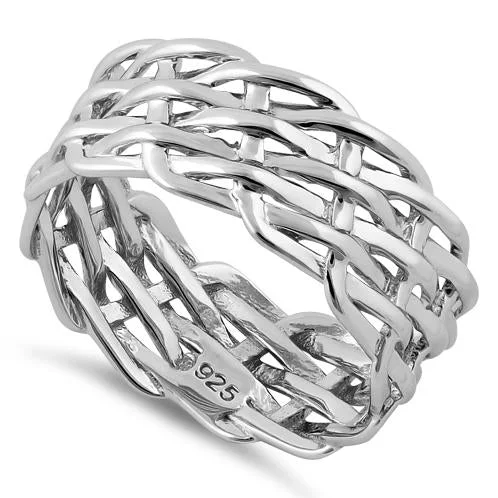 Rings With Engraved Designs-Sterling Silver Net Weaving Ring