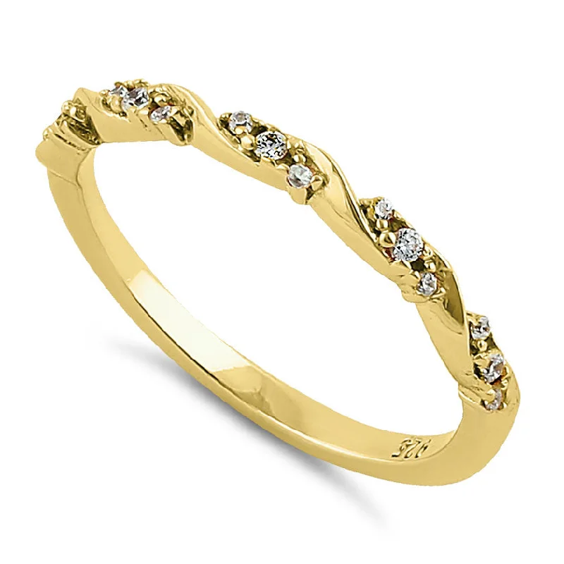 Rings For Teens-Sterling Silver Gold Plated Dainty Clear CZ Ring