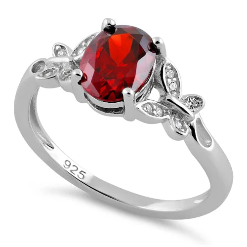 Rings For Dry Times-Sterling Silver Double Butterfly Garnet Center Stone CZ Ring