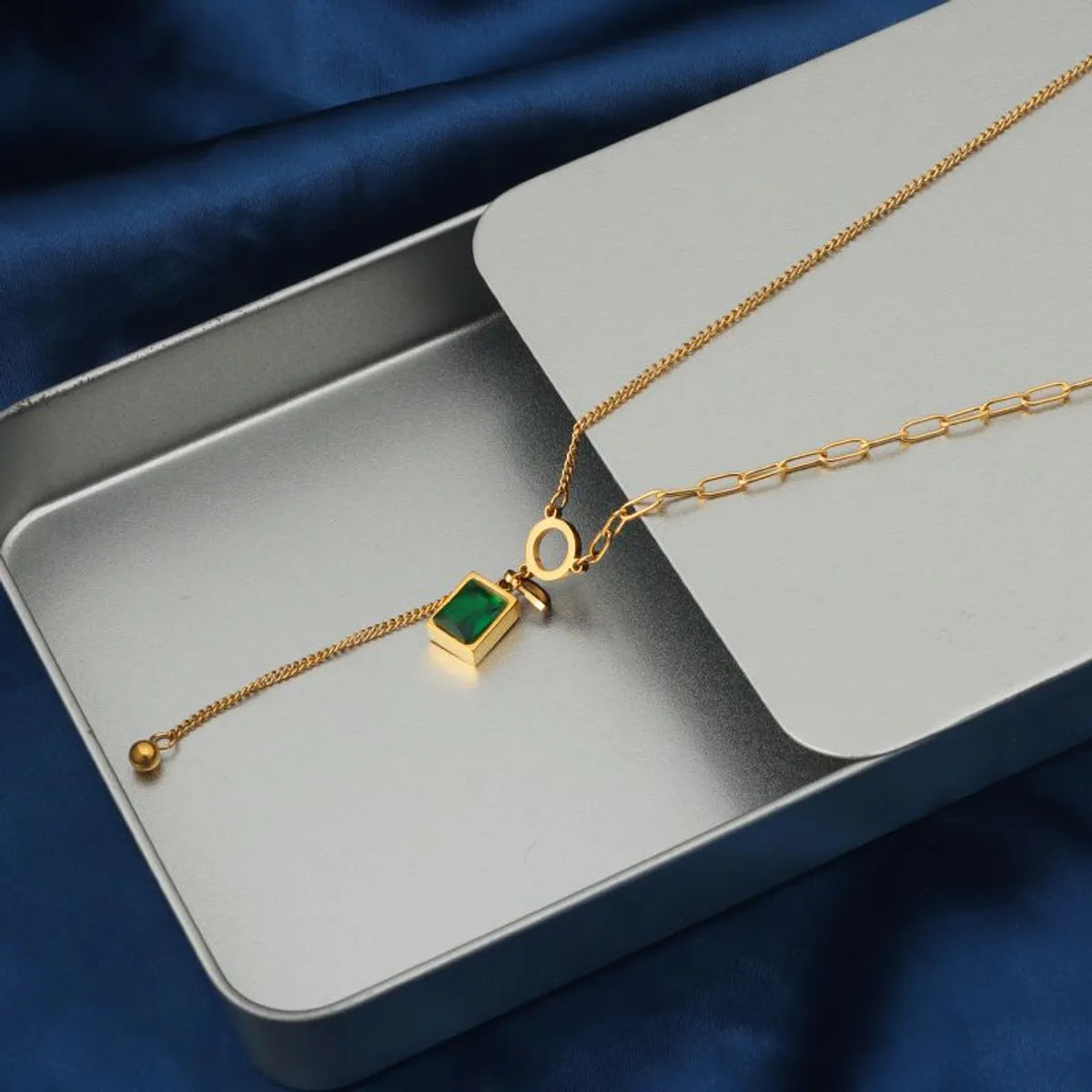 Necklaces For Long Necks-Simple Style Solid Color Stainless Steel Plating Inlay Rhinestones 18k Gold Plated Pendant Necklace