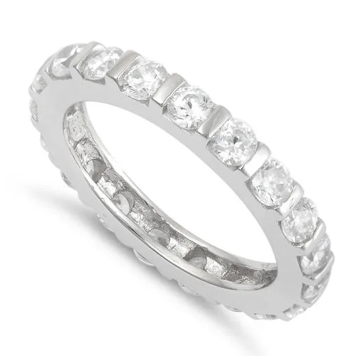 Rings For Private Parties-Sterling Silver Round Stackable Eternity CZ Ring