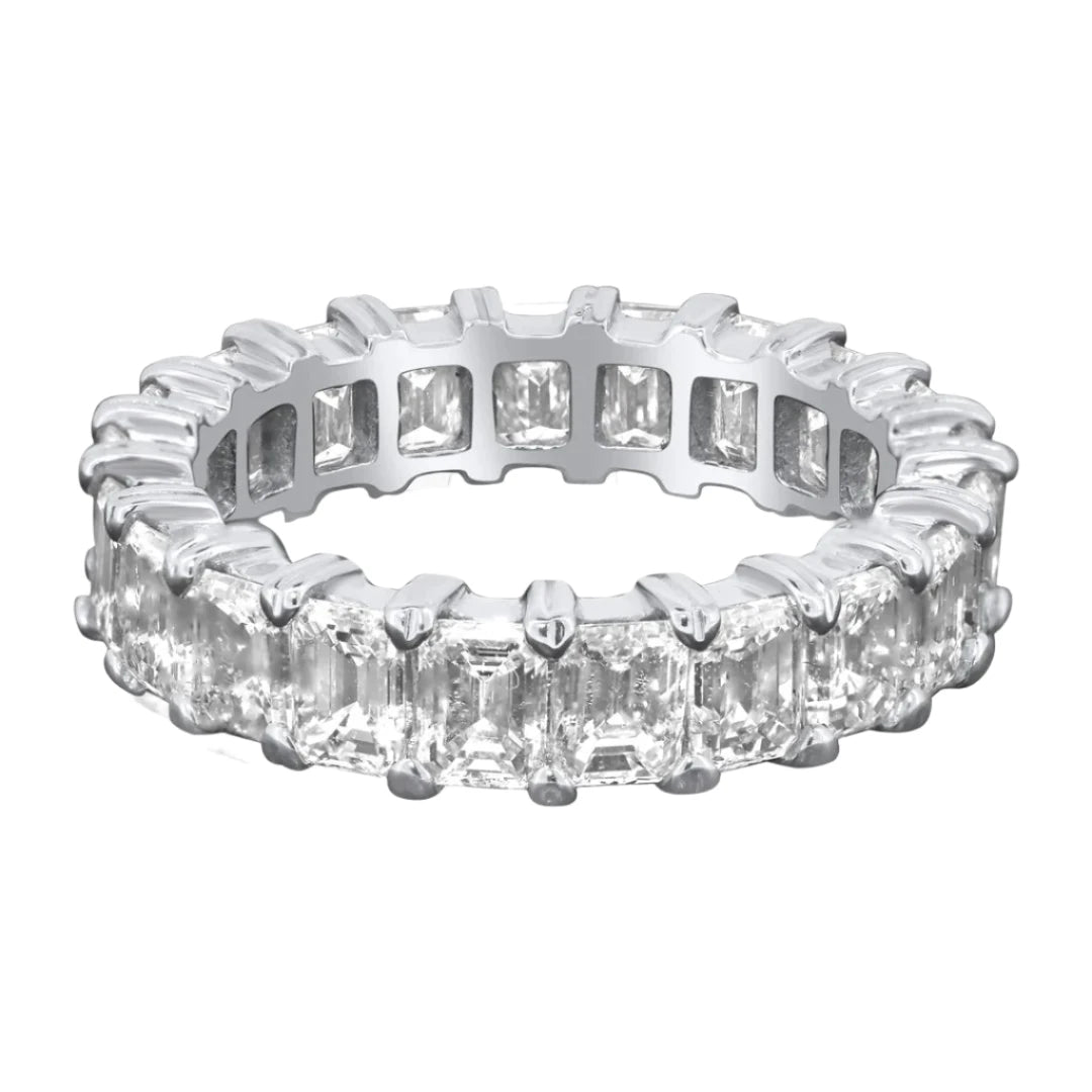 Rings For Large Stones-Pretty Prong Set Emerald Cut Diamond Eternity Band Ring