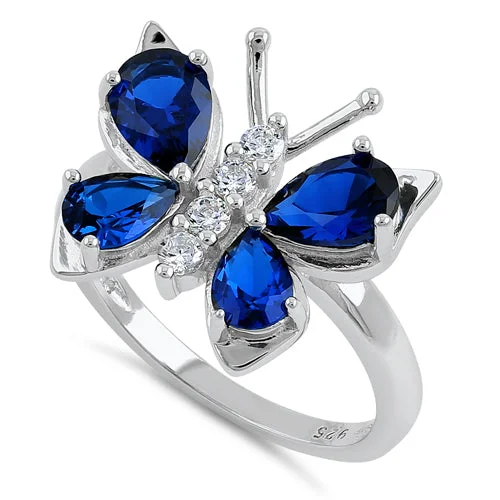 Rings Care Guide-Sterling Silver Large Blue Spinel CZ Butterfly Ring