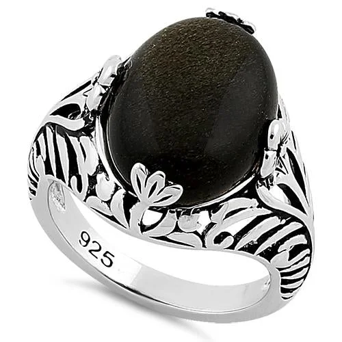 Best Light Rings-Sterling Silver Gold Obsidian Gemstone Ring