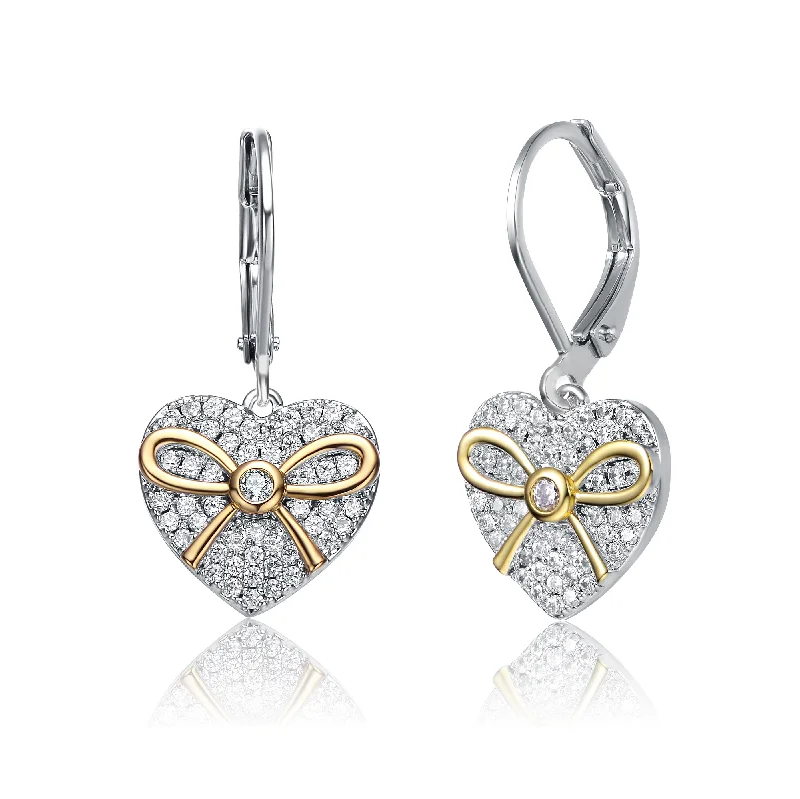 Earrings For Travel Bags-Sterling Silver Two Tone with Clear Cubic Zirconia Leverback Earrings