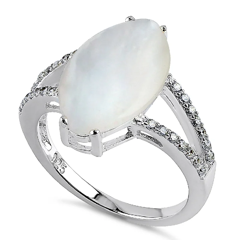 Best Fit Rings-Sterling Silver Marquise Mother of Pearl Ring