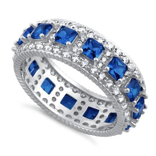 New Vibe Rings-Sterling Silver Eternity Princess Cut Blue Spinel CZ Ring