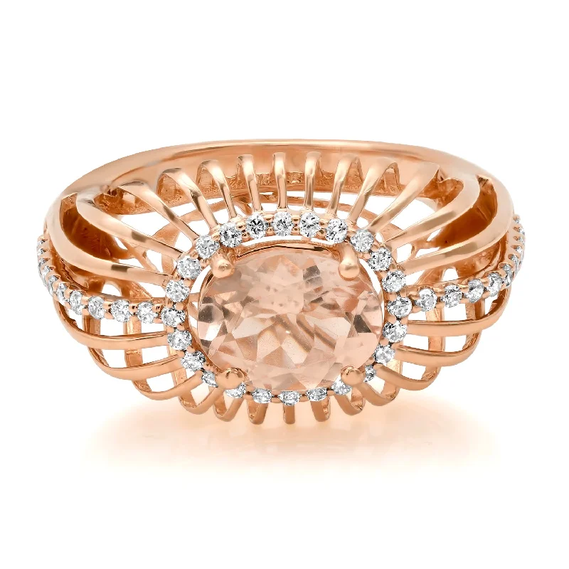 Rings With Wide Bands-Caged Oval Morganite Statement Dome Ring