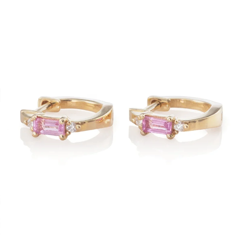 Earrings Weight Guide-Emerald Cut Pink Sapphire Huggies