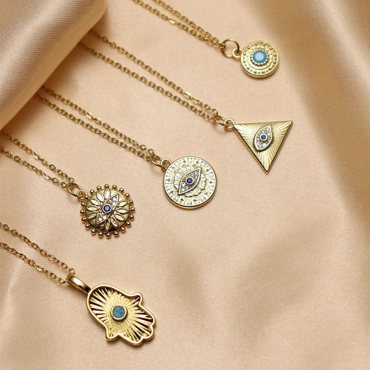 Necklaces For Short Necks-Wholesale IG Style Classic Style Triangle Palm Eye Copper Inlay 18K Gold Plated Natural Stone Zircon Pendant Necklace