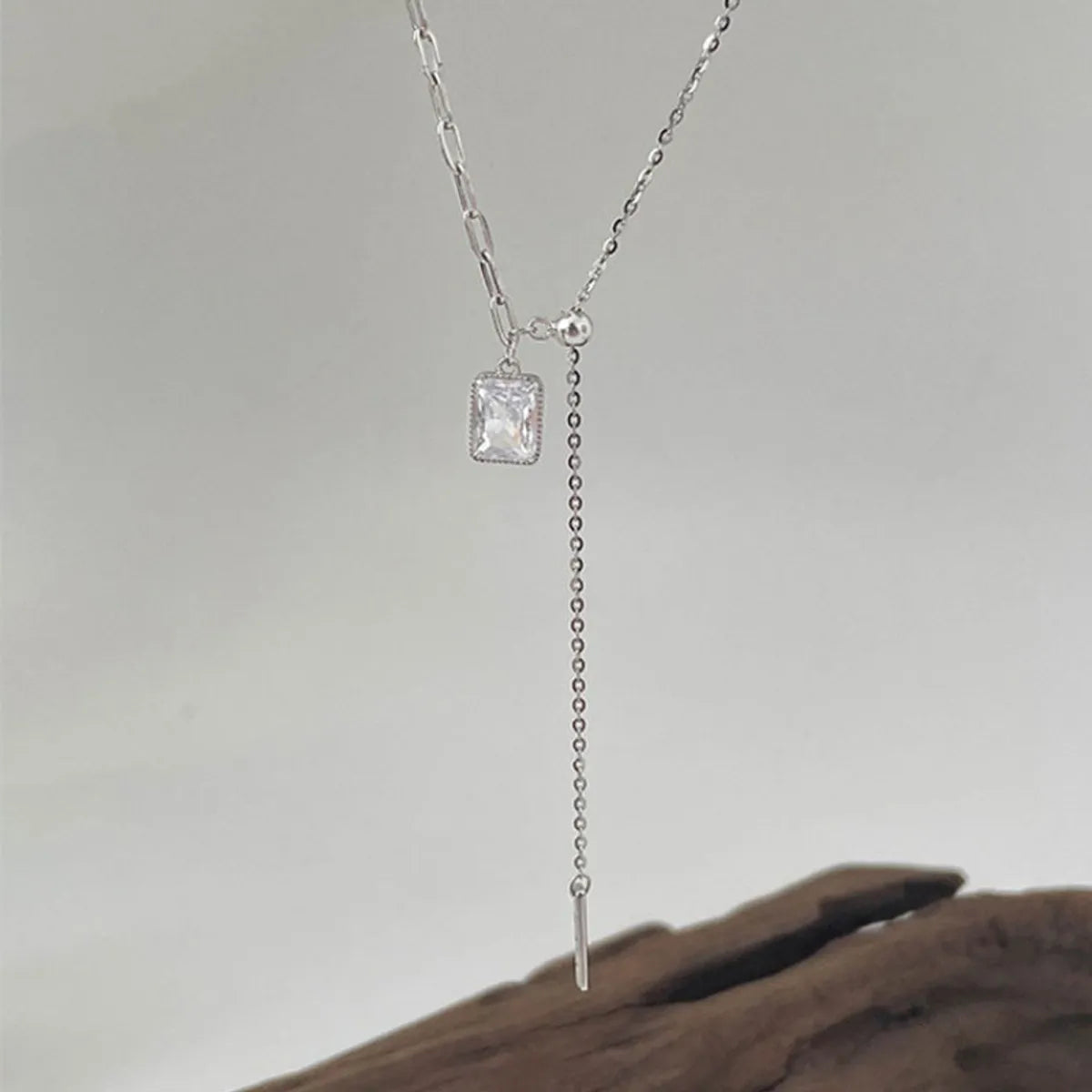 Necklaces For Warm Tones-Simple Style Square Sterling Silver Inlay Zircon Necklace