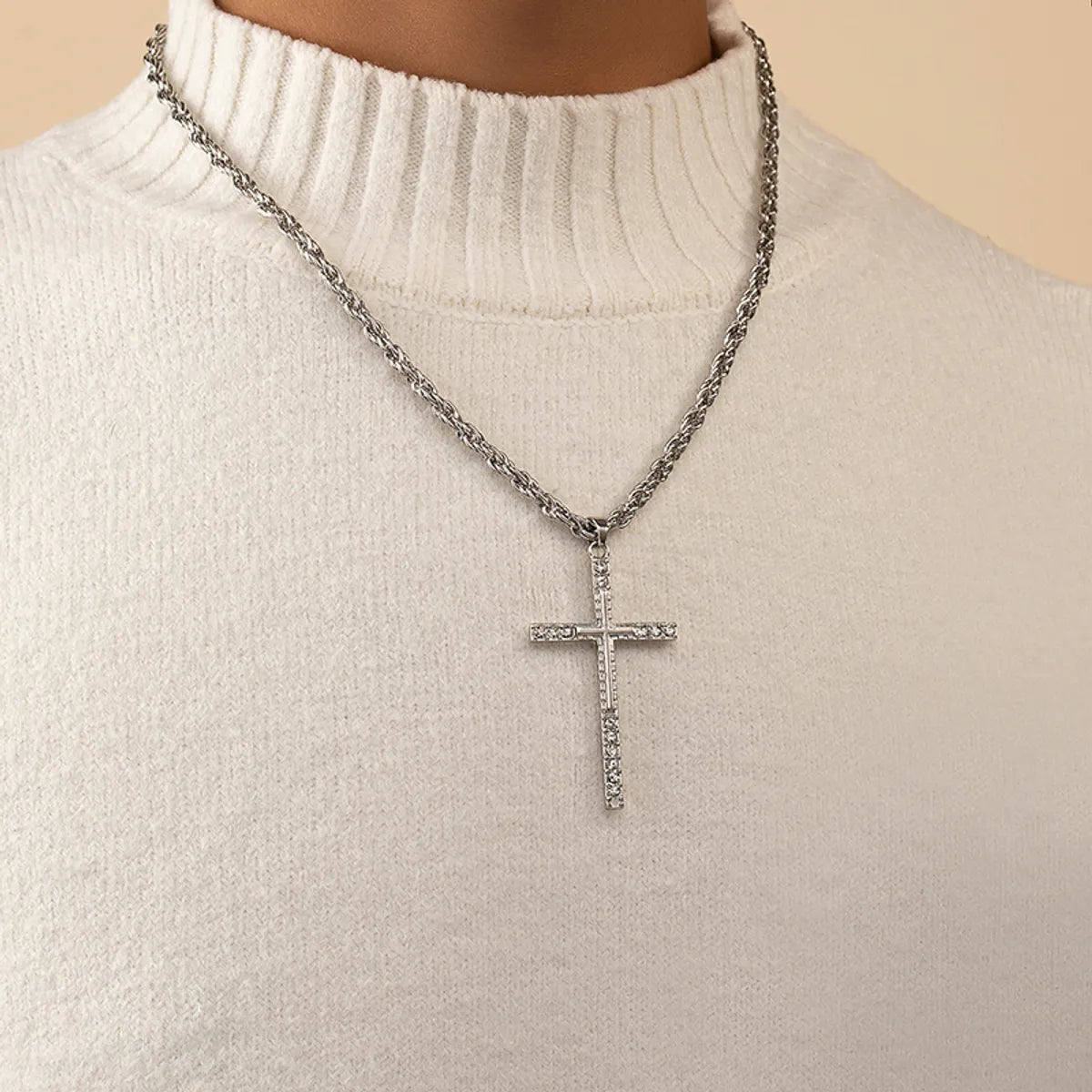 Necklaces For Open Necklines-Ig Style Casual Cross Alloy Plating Inlay Rhinestones 14k Gold Plated Men's Pendant Necklace