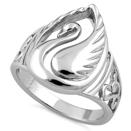 Rings For Spring Days-Sterling Silver Elegant Swan Ring