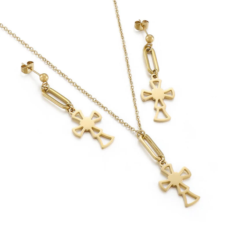 Necklaces For Prom Nights-New Creative Mini Cross Necklace Long Earring Set