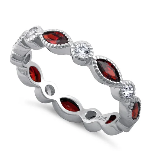 Rings For Soft Looks-Sterling Silver Round & Marquise Garnet CZ Eternity Ring