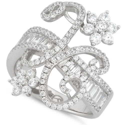 Rings Shine Reviews-Sterling Silver Double Flower Extravagant Pave CZ Ring