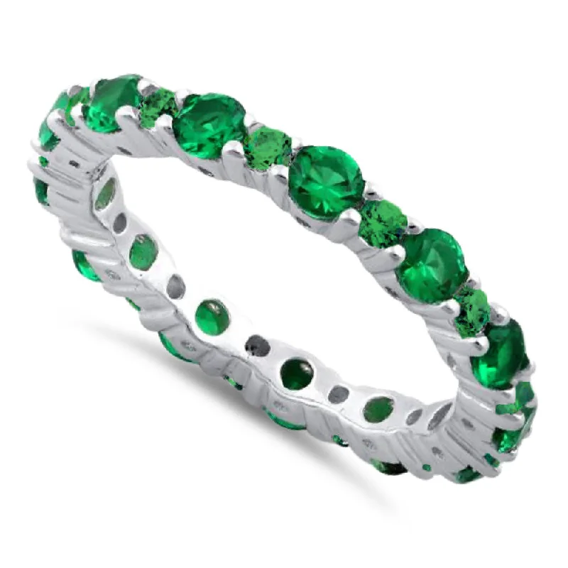 Most Lasting Rings-Sterling Silver Eternity Emerald CZ Ring