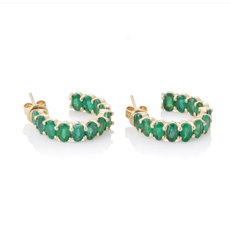 Eco-Made Earrings-Oval Shaped Prong Set Emerald Inside Out Hoops