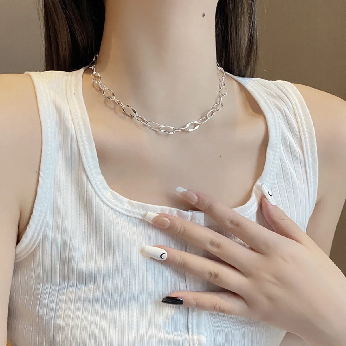 Necklaces For Wide Shoulders-Korean New Ins Special-interest Design Elegant Heavy Industry 925 Sterling Silver Long Circle Geometric Necklace Clavicle Chain Female Wholesale