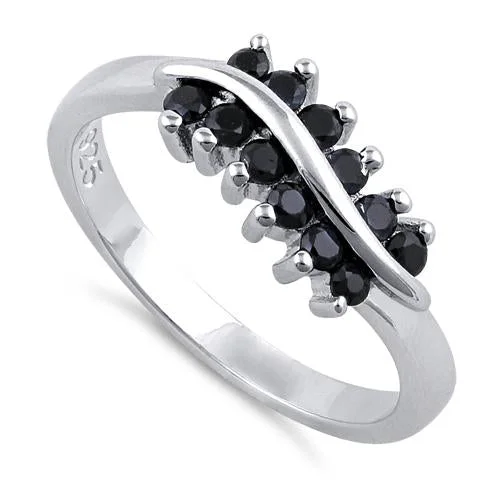 Rings For Beach Trips-Sterling Silver Curve Black CZ Ring