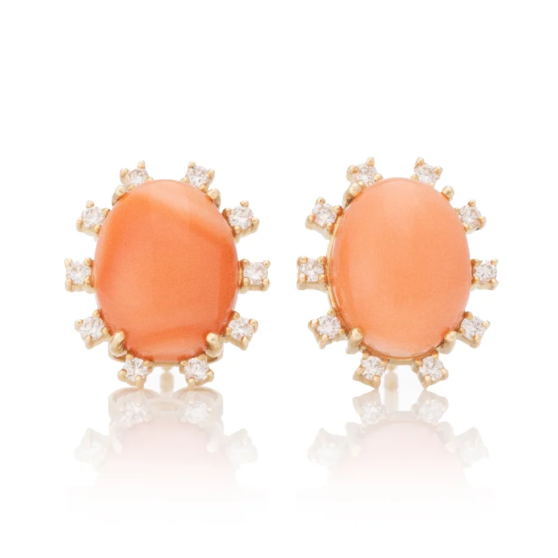 Best Value Earrings-Coral and Diamond Studs