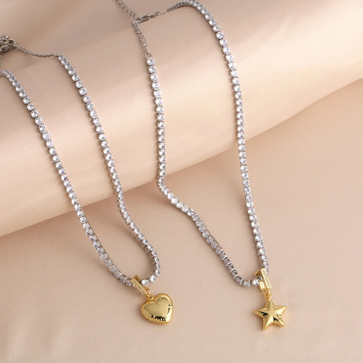 Necklaces For Date Looks-Copper 18K Gold Plated Simple Style Star Heart Shape Inlay Zircon Pendant Necklace