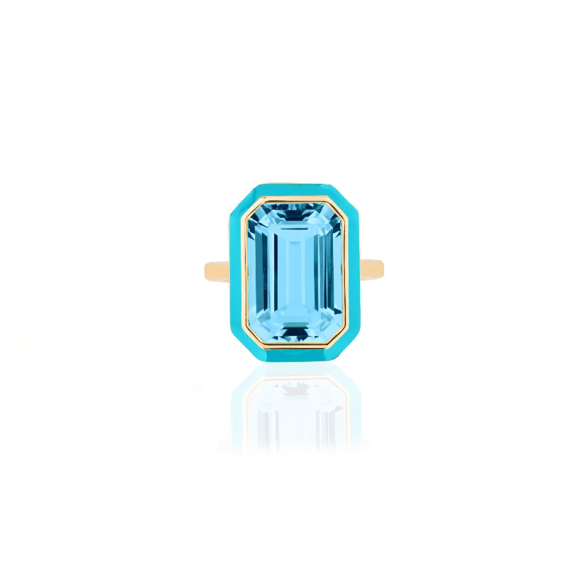 Rings Shine Rating-Queen Emerald Cut Gemstone & Enamel Statement Ring