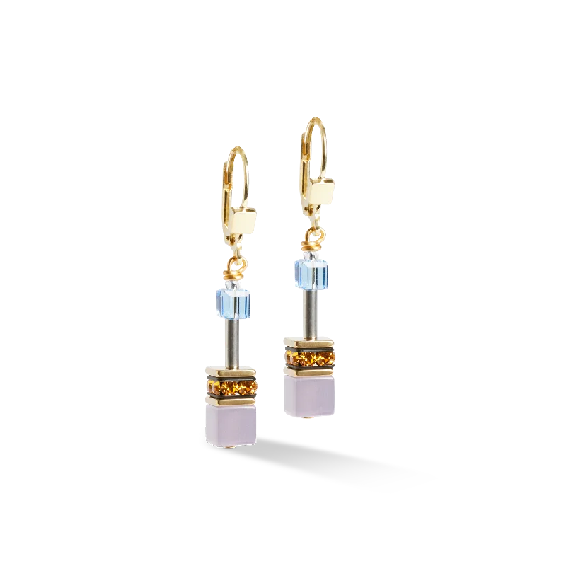 Earrings For Cool Looks-GeoCUBE® Iconic earrings Festive gold-multicolour