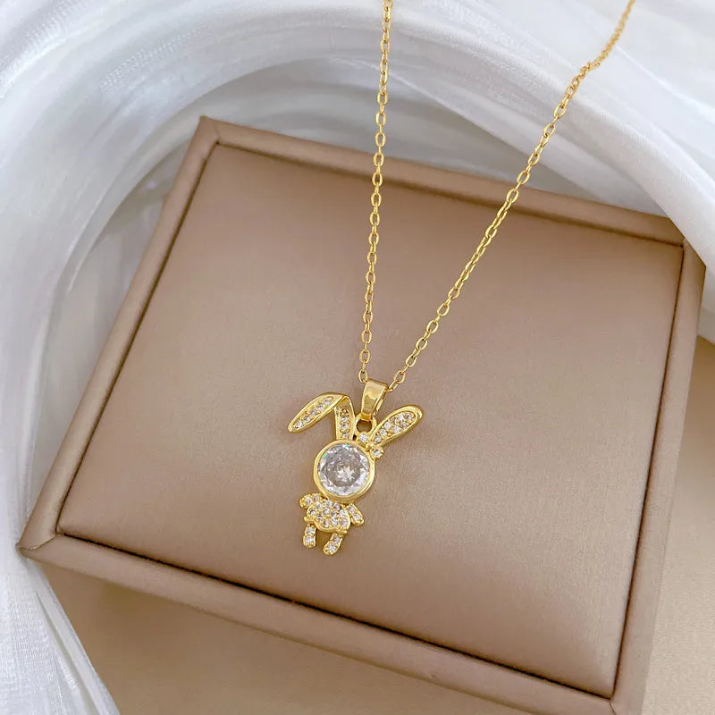 Necklaces For Hard Days-Titanium Steel Copper Gold Plated Plating Rabbit Zircon Pendant Necklace