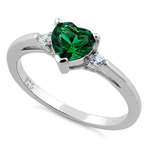 Rings For Subtle Shine-Sterling Silver Emerald Heart CZ Ring