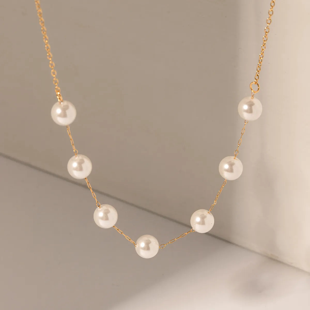 Necklaces Styling Ideas-Ig Style Pearl Stainless Steel 18k Gold Plated Necklace