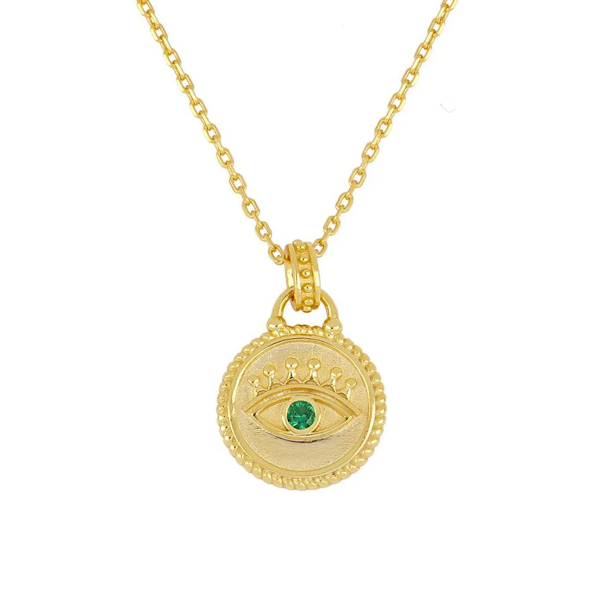 Necklaces Value Deals-S925 Silver Evil Eye Necklace Devil Eye Green Zircon Coin Pendant Clavicle Chain