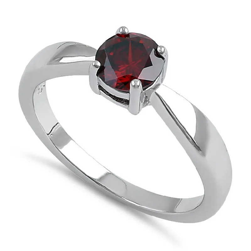 Rings Style Tutorial-Sterling Silver 6mm Round Dark Garnet CZ Ring