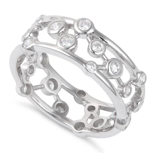 Rings Wear Advice-Sterling Silver Eternity Bubbles CZ Ring