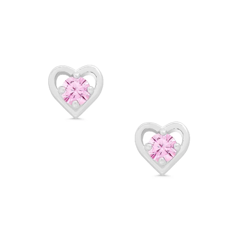 Earrings Upkeep Tips-Pink CZ Heart Stud Earrings in Sterling Silver