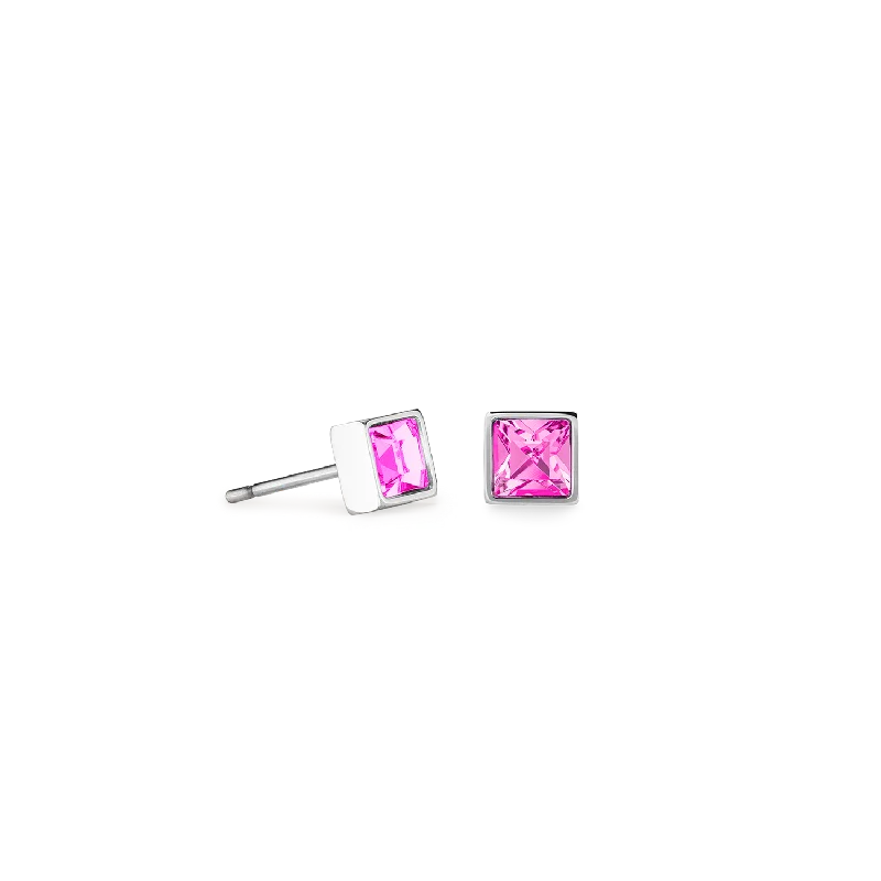 Earrings For Night Vibes-Brilliant Square small earrings silver pink