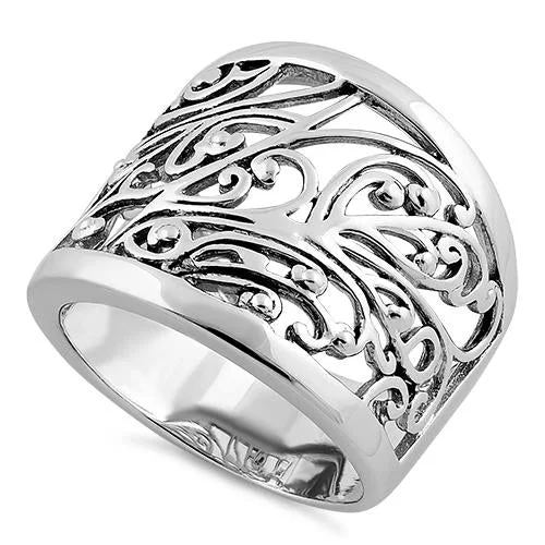 Rings Tarnish Resistance-Sterling Silver Extravagant Vines Ring