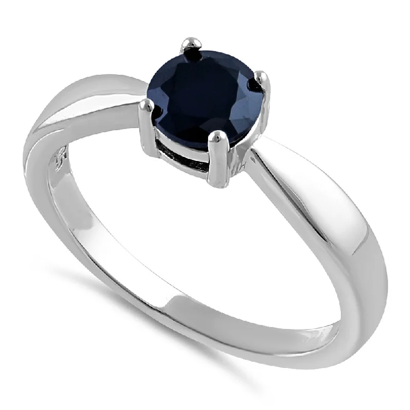 Rings For Long Wear-Sterling Silver 6mm Round Black CZ Ring