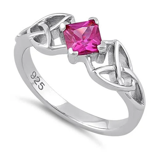 Best Heavy Rings-Sterling Silver Celtic Princess Cut Ruby CZ Ring