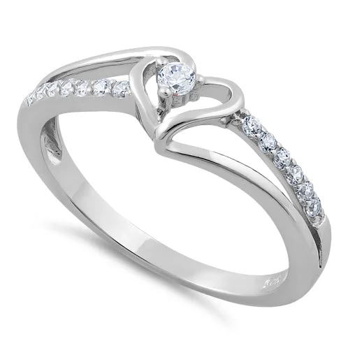 Rings With Thin Bands-Sterling Silver Heart CZ Ring